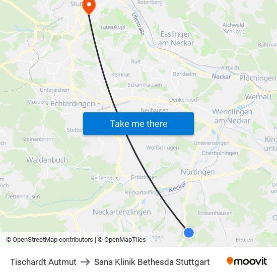 Tischardt Autmut to Sana Klinik Bethesda Stuttgart map