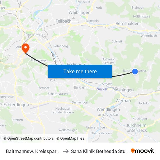 Baltmannsw. Kreissparkasse to Sana Klinik Bethesda Stuttgart map