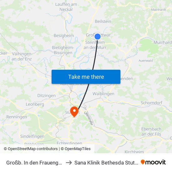 Großb. In den Frauengärten to Sana Klinik Bethesda Stuttgart map