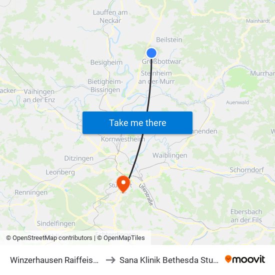 Winzerhausen Raiffeisenstr. to Sana Klinik Bethesda Stuttgart map