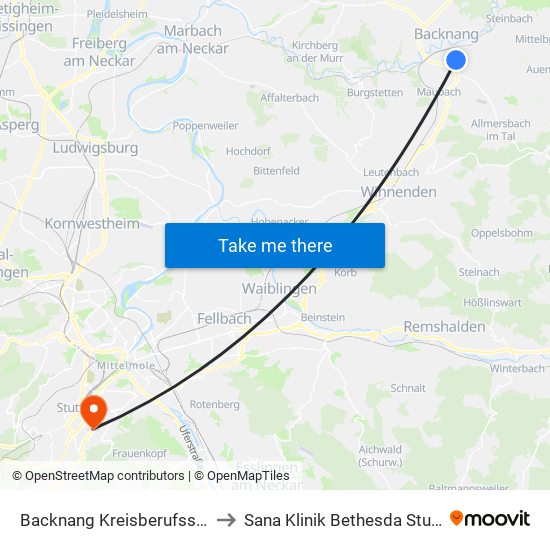 Backnang Kreisberufsschulz. to Sana Klinik Bethesda Stuttgart map