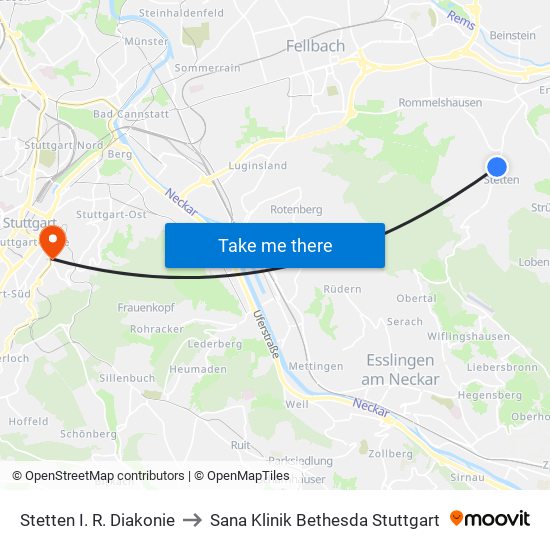 Stetten I. R. Diakonie to Sana Klinik Bethesda Stuttgart map