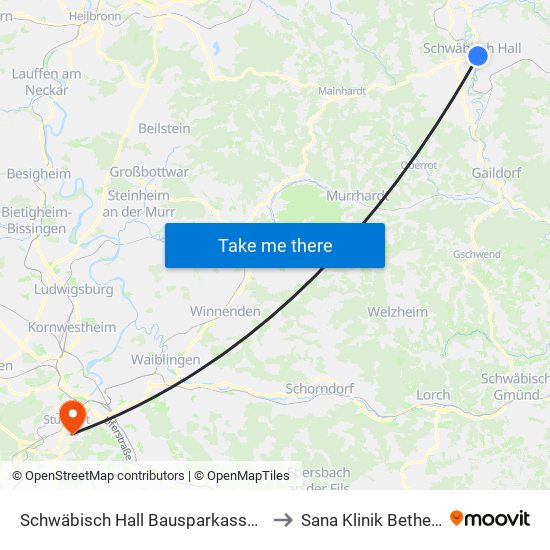 Schwäbisch Hall Bausparkasse / Crailsheimer Straße to Sana Klinik Bethesda Stuttgart map