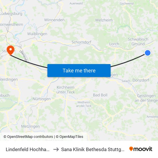 Lindenfeld Hochhaus to Sana Klinik Bethesda Stuttgart map
