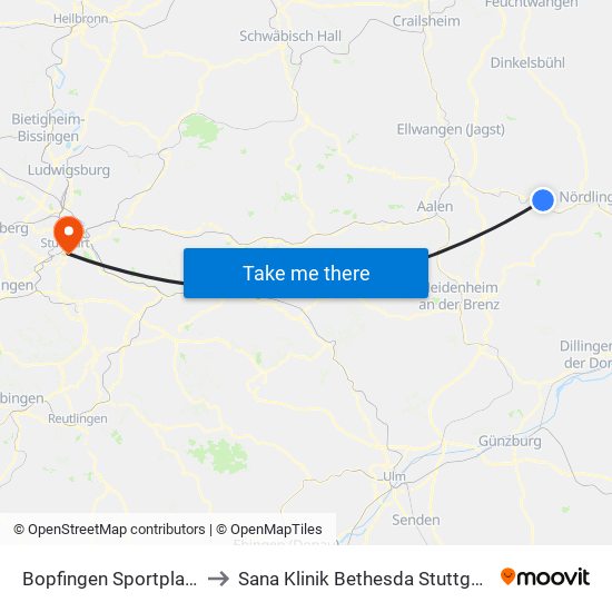 Bopfingen Sportplatz to Sana Klinik Bethesda Stuttgart map