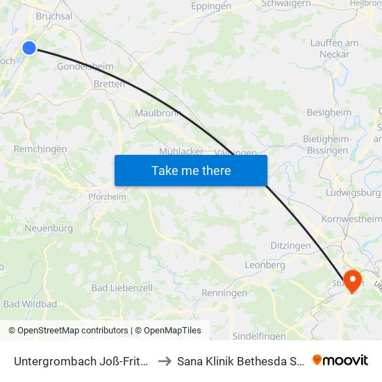Untergrombach Joß-Fritz-Schule to Sana Klinik Bethesda Stuttgart map