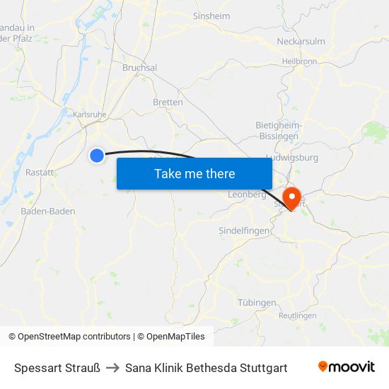 Spessart Strauß to Sana Klinik Bethesda Stuttgart map
