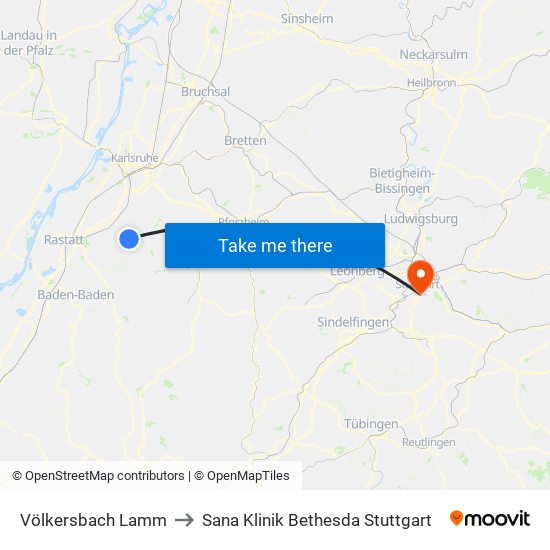 Völkersbach Lamm to Sana Klinik Bethesda Stuttgart map