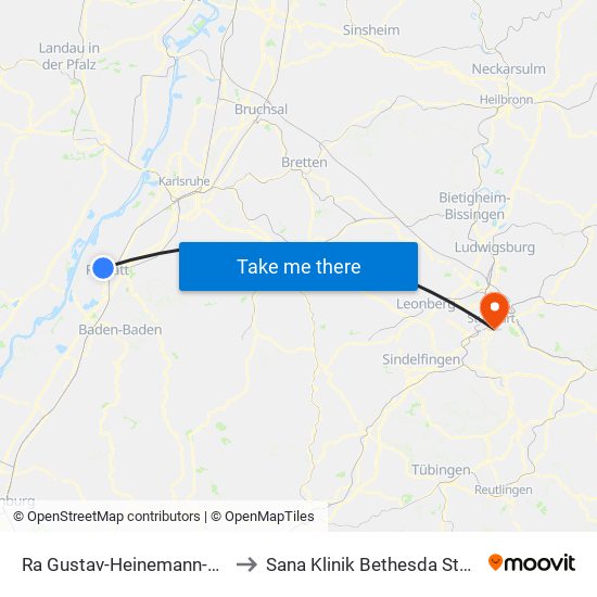 Ra Gustav-Heinemann-Schule to Sana Klinik Bethesda Stuttgart map