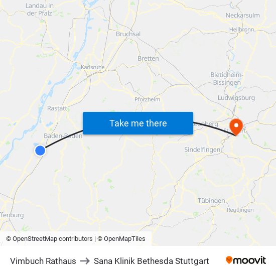 Vimbuch Rathaus to Sana Klinik Bethesda Stuttgart map