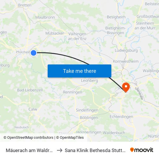 Mäuerach am Waldrand to Sana Klinik Bethesda Stuttgart map