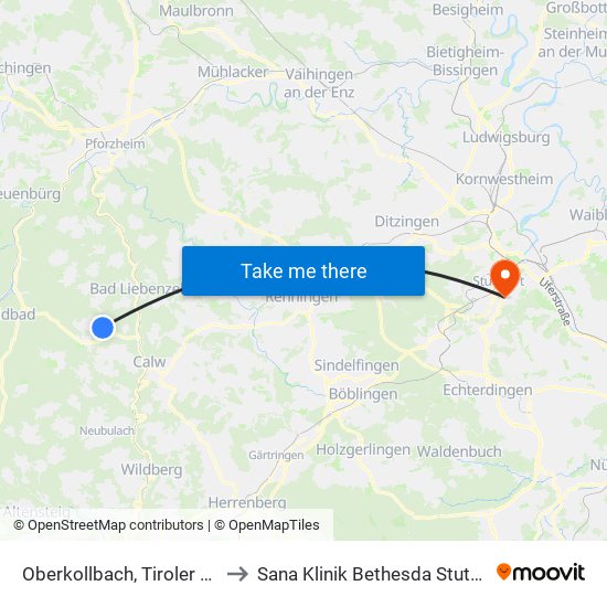 Oberkollbach, Tiroler Weg to Sana Klinik Bethesda Stuttgart map