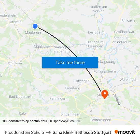Freudenstein Schule to Sana Klinik Bethesda Stuttgart map
