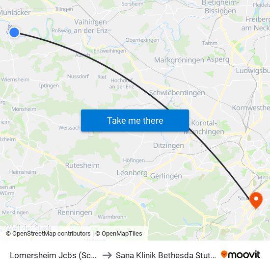 Lomersheim Jcbs (Schule) to Sana Klinik Bethesda Stuttgart map