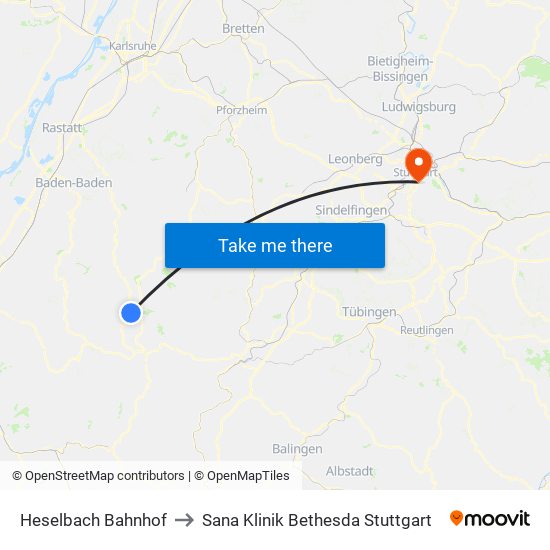 Heselbach Bahnhof to Sana Klinik Bethesda Stuttgart map