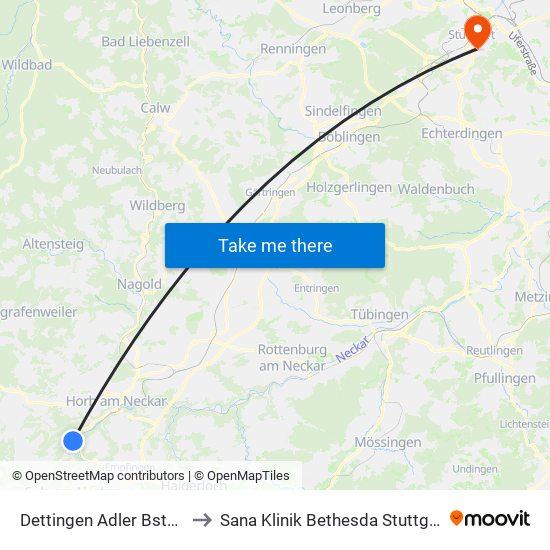 Dettingen Adler Bstg 2 to Sana Klinik Bethesda Stuttgart map