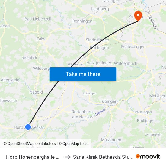 Horb Hohenberghalle Bstg 2 to Sana Klinik Bethesda Stuttgart map