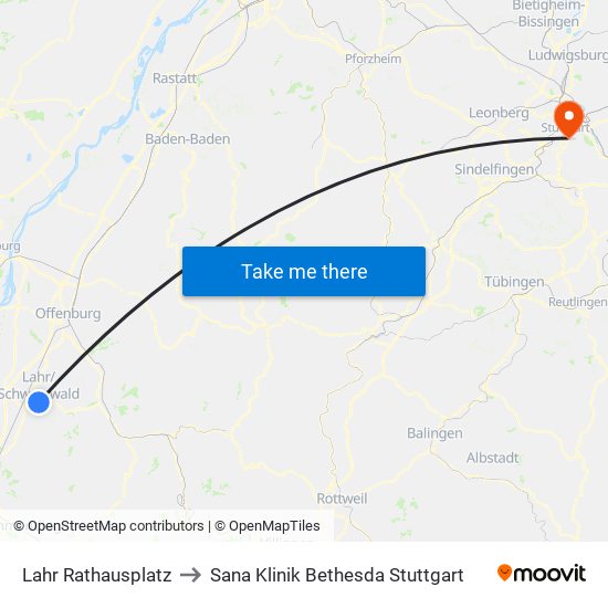 Lahr Rathausplatz to Sana Klinik Bethesda Stuttgart map