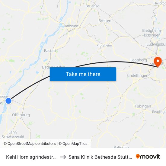 Kehl Hornisgrindestraße to Sana Klinik Bethesda Stuttgart map