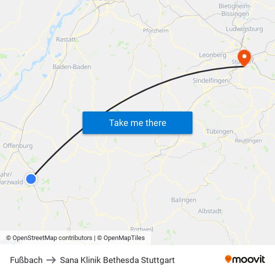 Fußbach to Sana Klinik Bethesda Stuttgart map