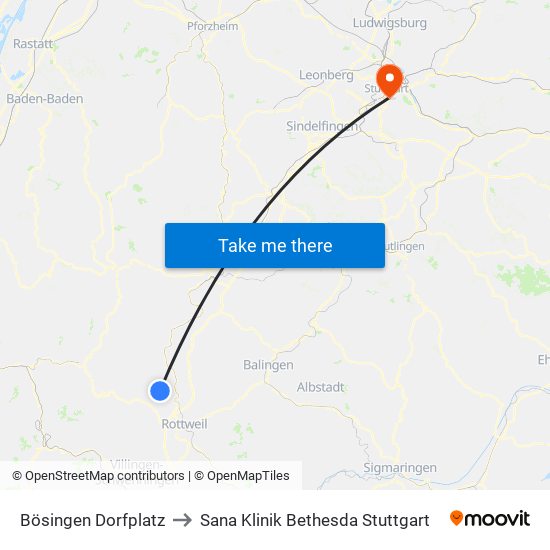 Bösingen Dorfplatz to Sana Klinik Bethesda Stuttgart map