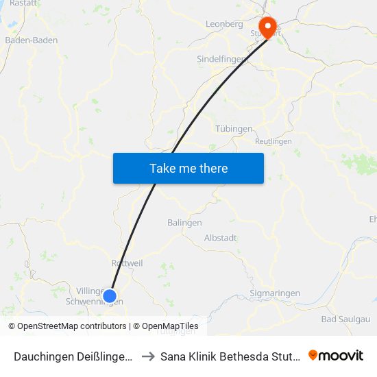Dauchingen Deißlinger Str. to Sana Klinik Bethesda Stuttgart map