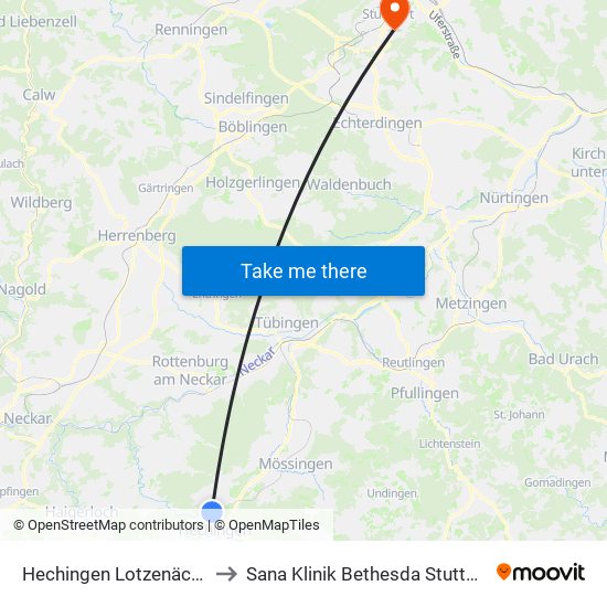 Hechingen Lotzenäcker to Sana Klinik Bethesda Stuttgart map