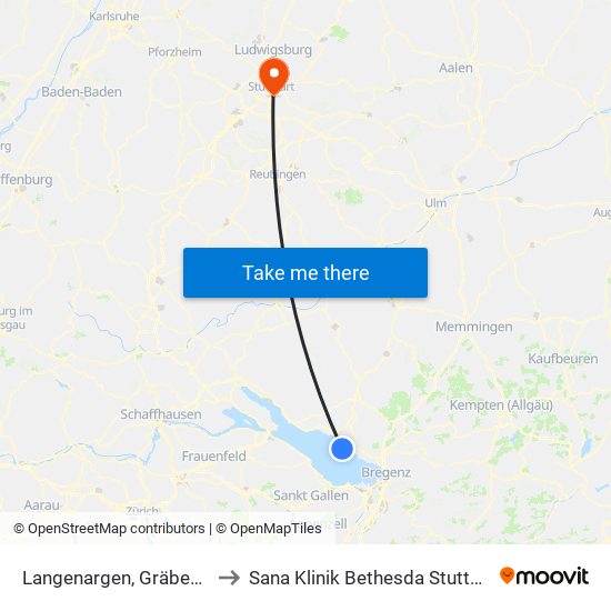 Langenargen, Gräbenen to Sana Klinik Bethesda Stuttgart map