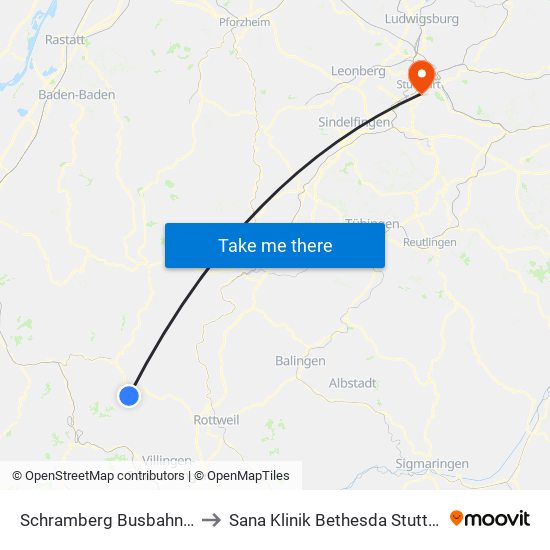 Schramberg Busbahnhof to Sana Klinik Bethesda Stuttgart map