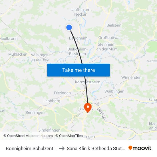 Bönnigheim Schulzentrum to Sana Klinik Bethesda Stuttgart map