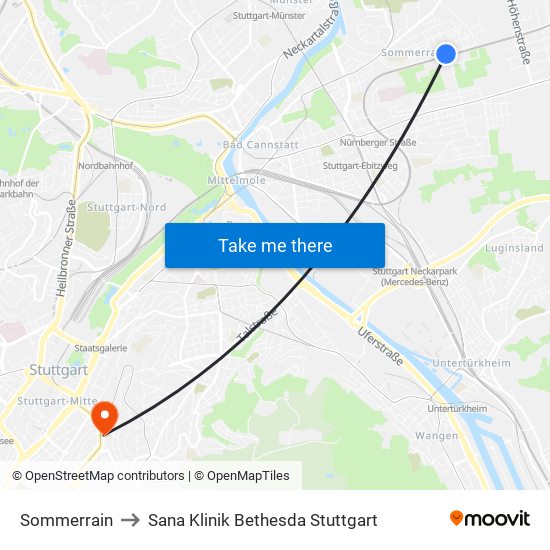 Sommerrain to Sana Klinik Bethesda Stuttgart map