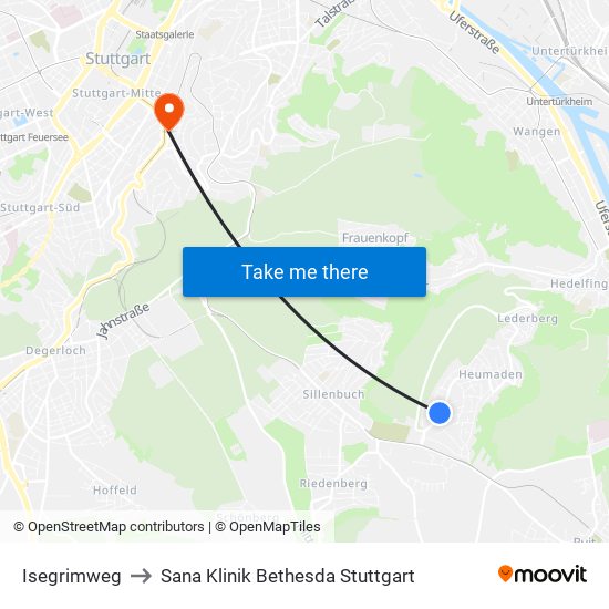 Isegrimweg to Sana Klinik Bethesda Stuttgart map
