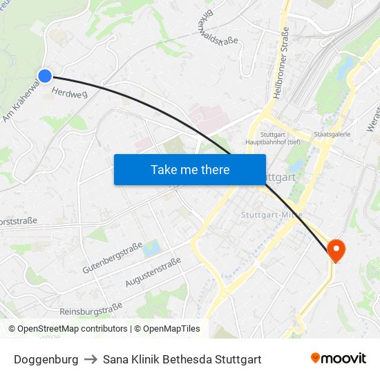 Doggenburg to Sana Klinik Bethesda Stuttgart map