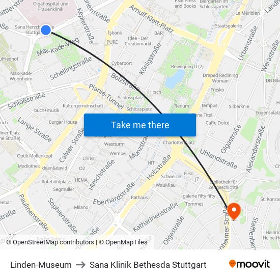 Linden-Museum to Sana Klinik Bethesda Stuttgart map