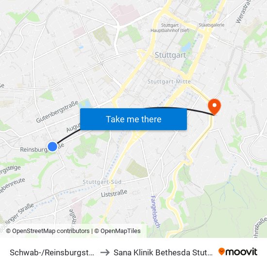 Schwab-/Reinsburgstraße to Sana Klinik Bethesda Stuttgart map