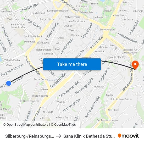 Silberburg-/Reinsburgstraße to Sana Klinik Bethesda Stuttgart map