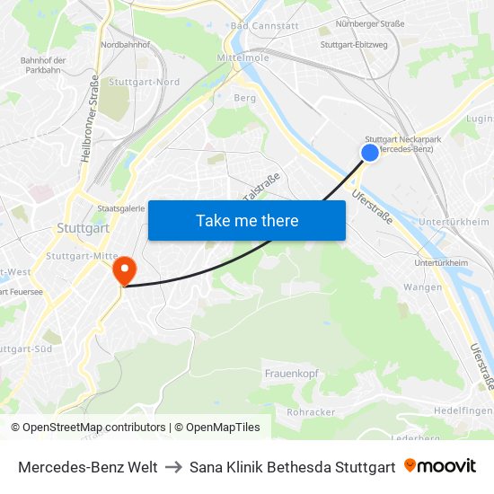 Mercedes-Benz Welt to Sana Klinik Bethesda Stuttgart map