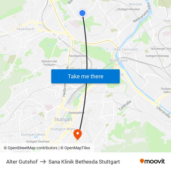 Alter Gutshof to Sana Klinik Bethesda Stuttgart map