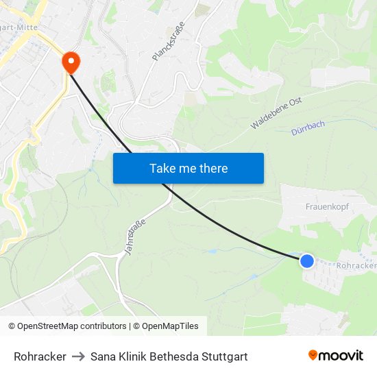 Rohracker to Sana Klinik Bethesda Stuttgart map