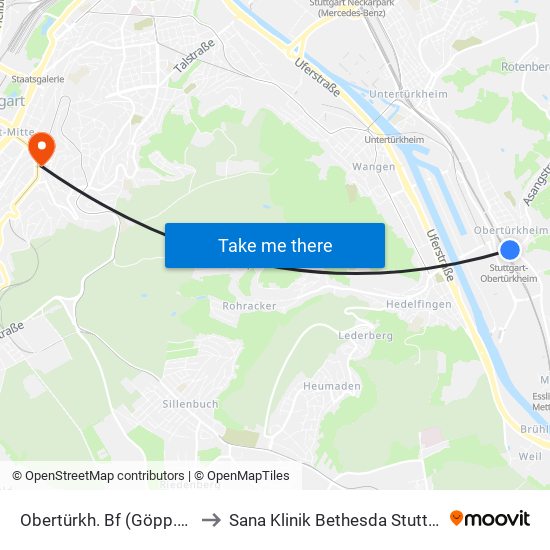 Obertürkh. Bf (Göpp.Str.) to Sana Klinik Bethesda Stuttgart map