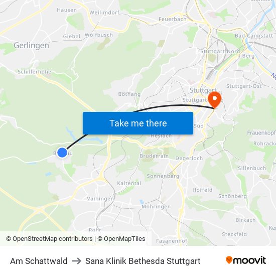 Am Schattwald to Sana Klinik Bethesda Stuttgart map