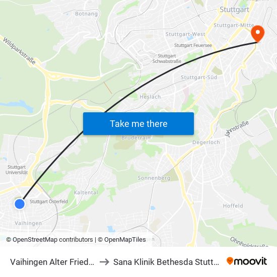 Vaihingen Alter Friedhof to Sana Klinik Bethesda Stuttgart map