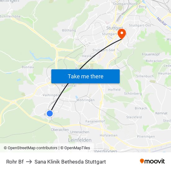 Rohr Bf to Sana Klinik Bethesda Stuttgart map