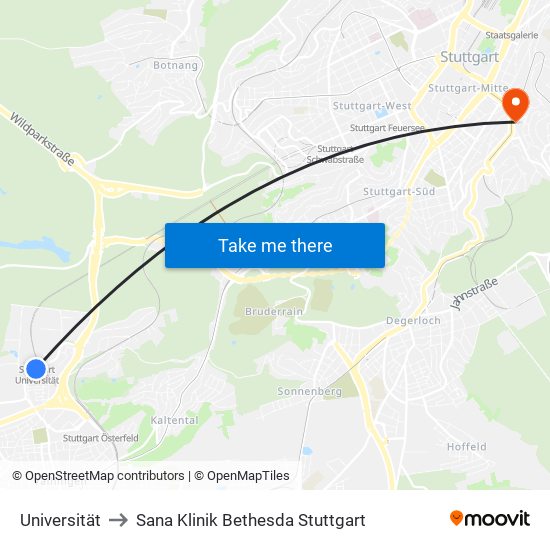 Universität to Sana Klinik Bethesda Stuttgart map