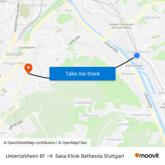 Untertürkheim Bf to Sana Klinik Bethesda Stuttgart map