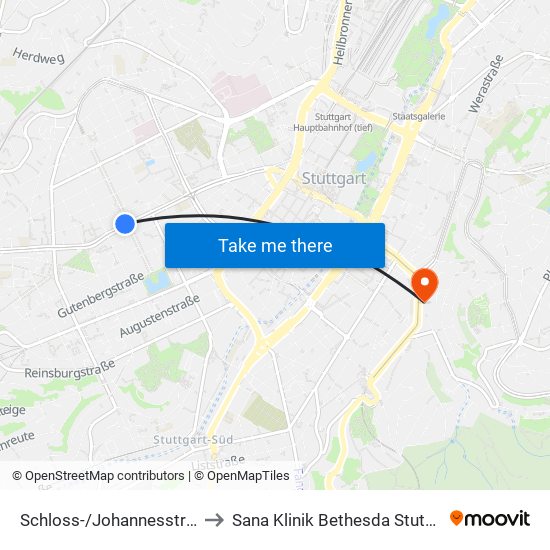 Schloss-/Johannesstraße to Sana Klinik Bethesda Stuttgart map