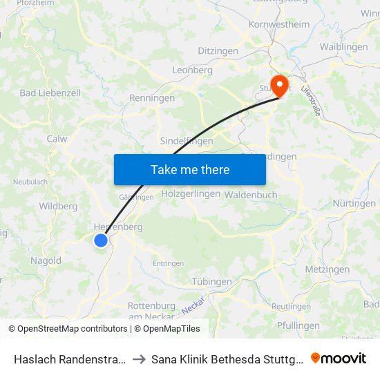 Haslach Randenstraße to Sana Klinik Bethesda Stuttgart map