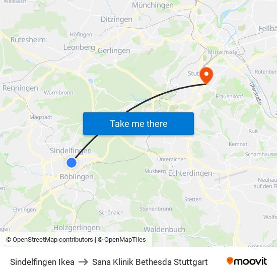 Sindelfingen Ikea to Sana Klinik Bethesda Stuttgart map