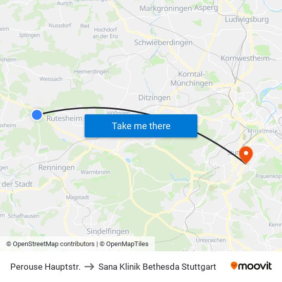 Perouse Hauptstr. to Sana Klinik Bethesda Stuttgart map