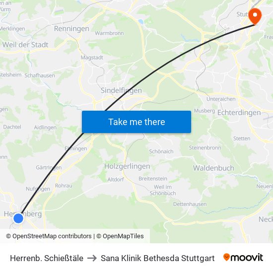 Herrenb. Schießtäle to Sana Klinik Bethesda Stuttgart map
